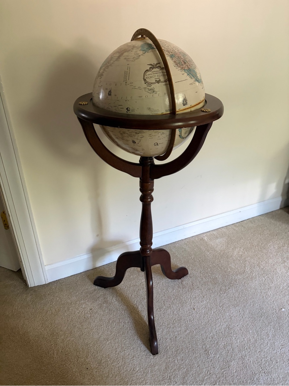 World Globe Floor Stand in Cream and Brown